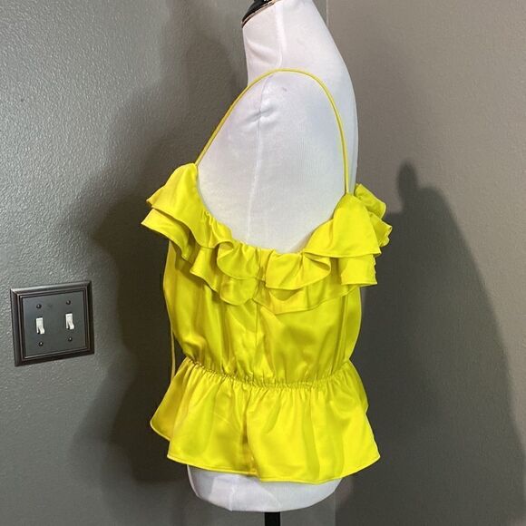 Topshop Rochelle Ruffle Charmeuse Camisole Chartreuse - Picture 7 of 9
